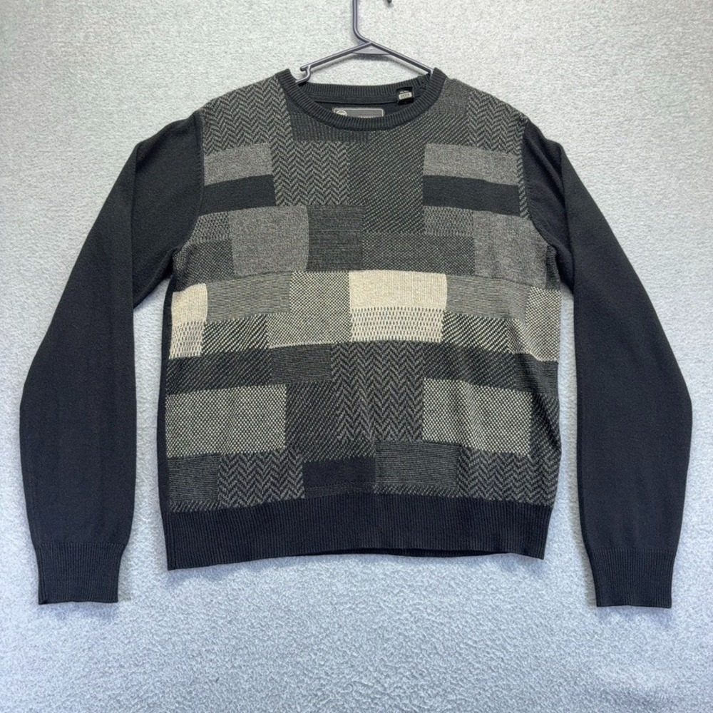 Weatherproof Sweater Mens Medium Black Crew Neck Pullover Patchwork Long Sleeve